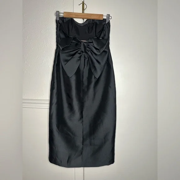 HUTCH black taffeta strapless bow back midi dress 2 - Picture 5 of 10
